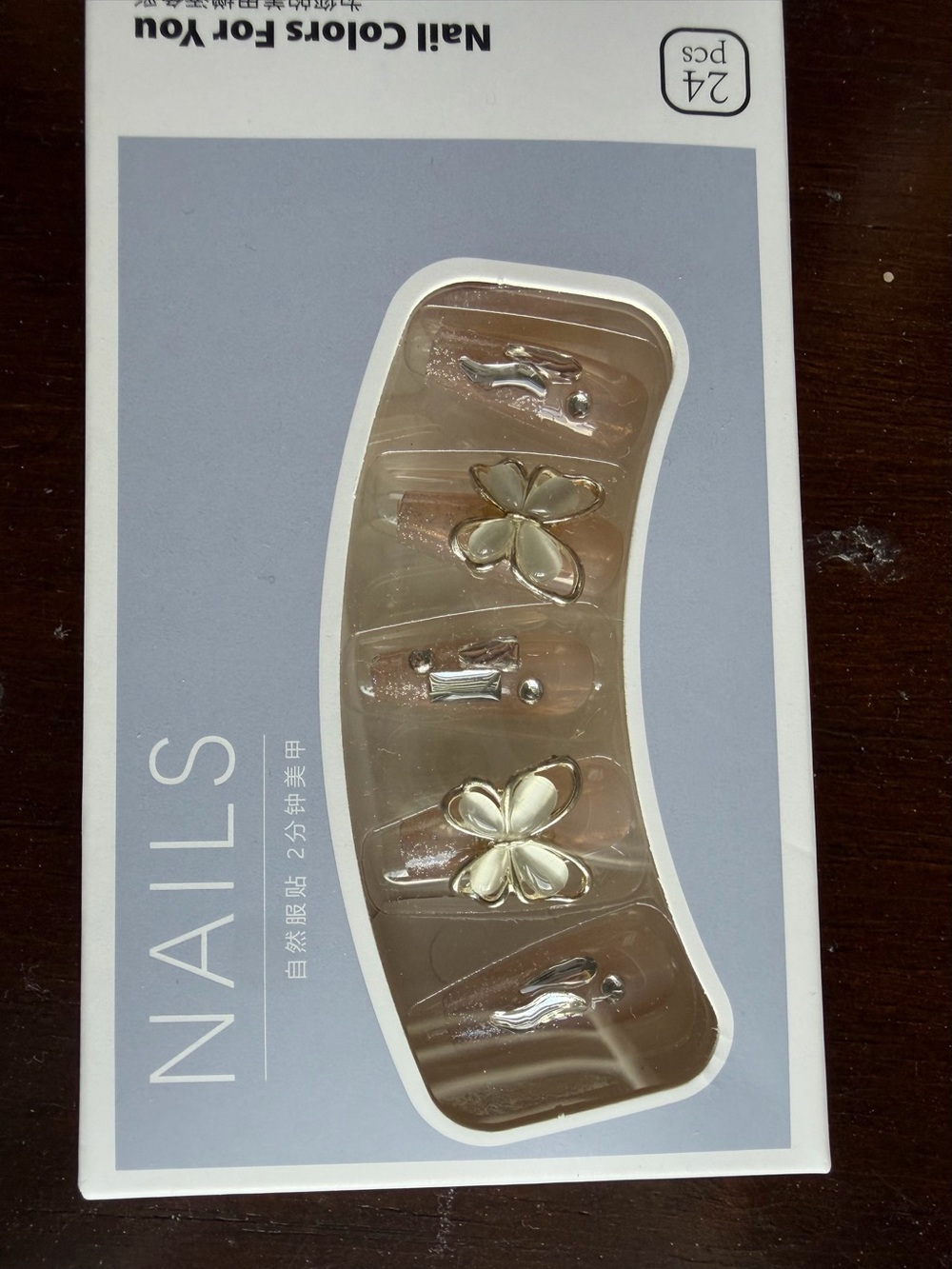 Press-On Nail Set with Gold Flower Accents - Women Accessories